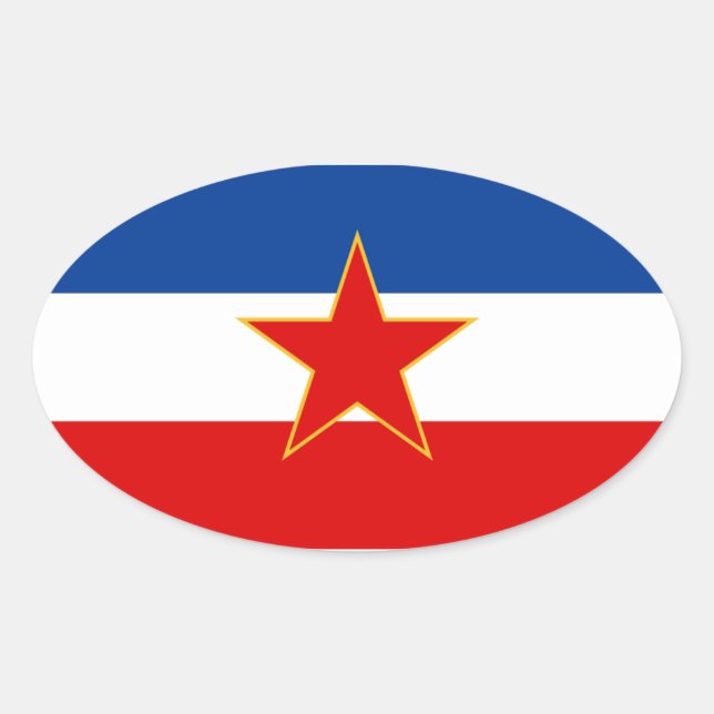 Pegatina Ovalada CUATRO bandera de Yugoslavia (1945-1992) (Anverso)