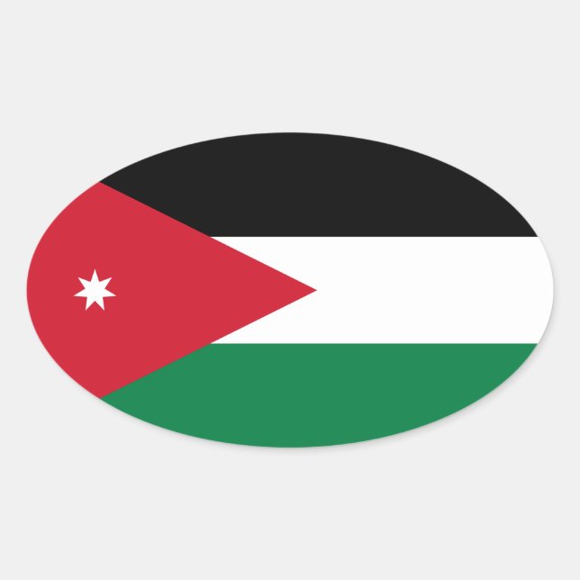 Pegatina Ovalada CUATRO Bandera Nacional de Jordania (Anverso)