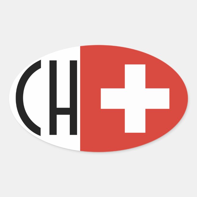 Pegatina Ovalada CUATRO Bandera Suiza "CH" (Anverso)