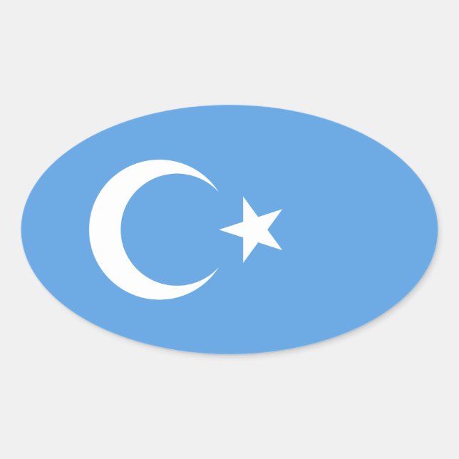 Pegatina Ovalada CUATRO Bandera uigur del Turkestán Oriental (Anverso)