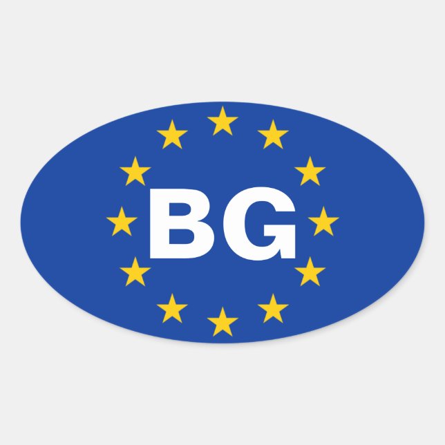 Pegatina Ovalada CUATRO Bulgaria "BG" Bandera de la Unión Europea (Anverso)