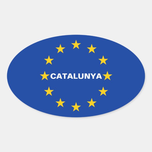Pegatina Ovalada CUATRO Cataluña "Catalunya" Bandera de la Unión Eu (Anverso)