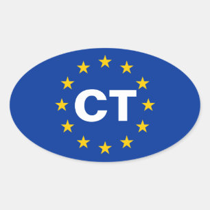 Pegatina Ovalada CUATRO Cataluña "CT" Bandera de la Unión Europea