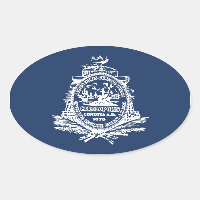 Pegatina Ovalada CUATRO Charleston, bandera del SC (Anverso)