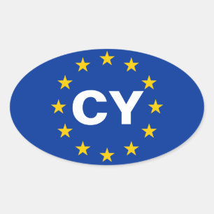 Pegatina Ovalada CUATRO Chipre "CY" Bandera de la Unión Europea