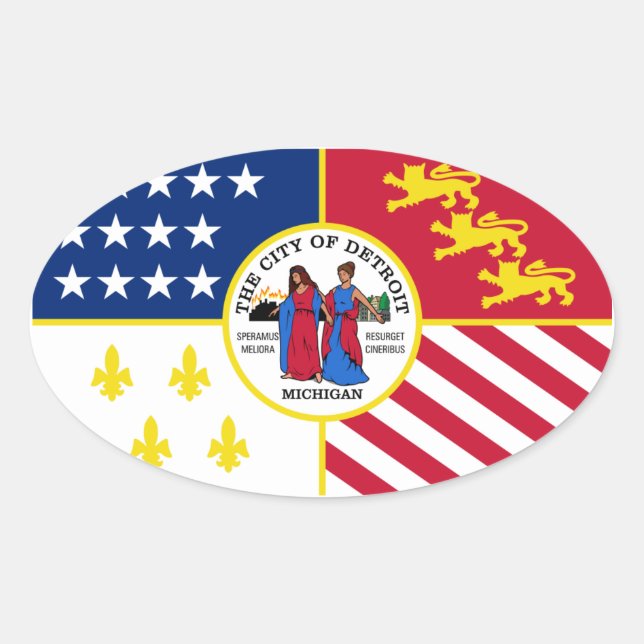Pegatina Ovalada CUATRO Detroit (Anverso)