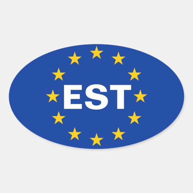Pegatina Ovalada CUATRO Estonia "EST" Bandera de la Unión Europea (Anverso)