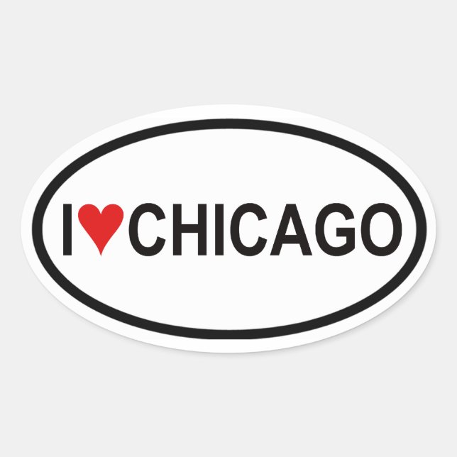 Pegatina Ovalada CUATRO "I [corazón] Chicago" (Anverso)