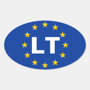Pegatina Ovalada CUATRO Lituania "LT" Bandera de la Unión Europea