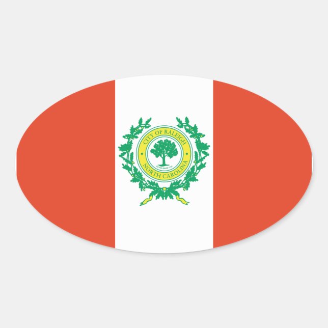 Pegatina Ovalada CUATRO Raleigh, Bandera de Carolina del Norte (Anverso)