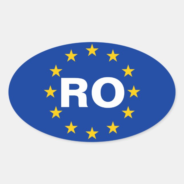 Pegatina Ovalada CUATRO Rumania Bandera europea "RO" (Anverso)