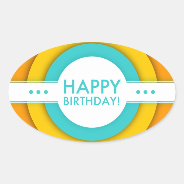 Pegatina Ovalada cumpleaños retro feliz (Anverso)