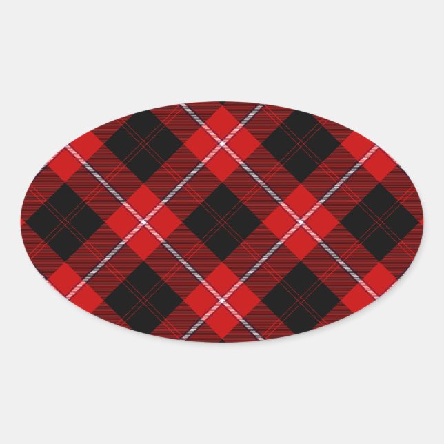 Pegatina Ovalada Cunningham Tartan Red Black Plaid (Anverso)