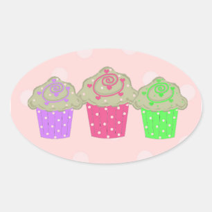 Pegatina Ovalada Cupcakes de Gumdrop