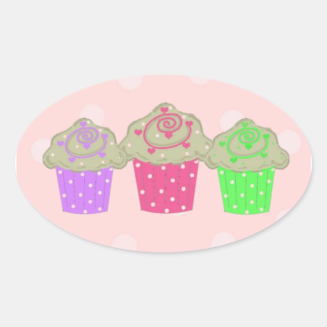 Pegatina Ovalada Cupcakes de Gumdrop (Anverso)