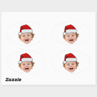 Pegatina Ovalada Custom Santa Hat Stickers, Face Photo Christmas