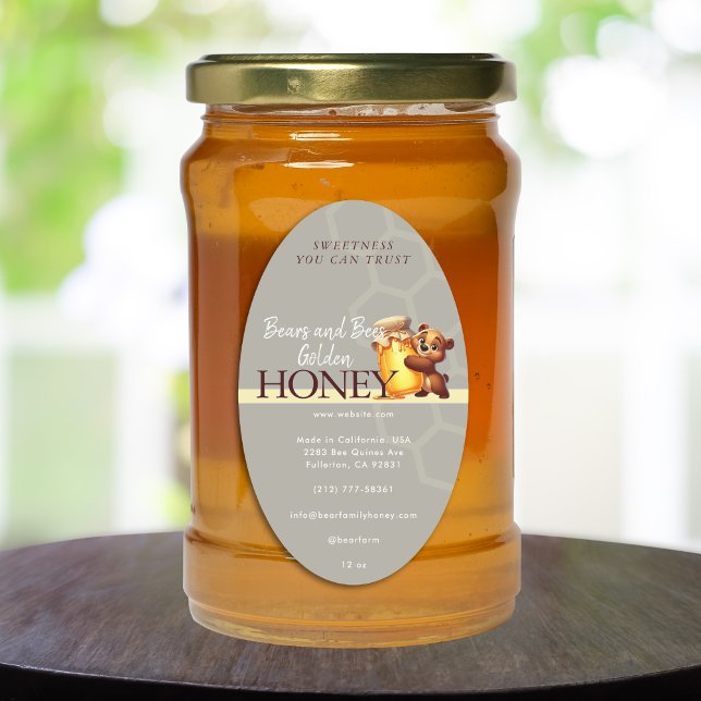 Pegatina Ovalada Cute Bear Honey Jar Honeycomb Product Label (Cute Bear Honey Jar Honeycomb Product Label)