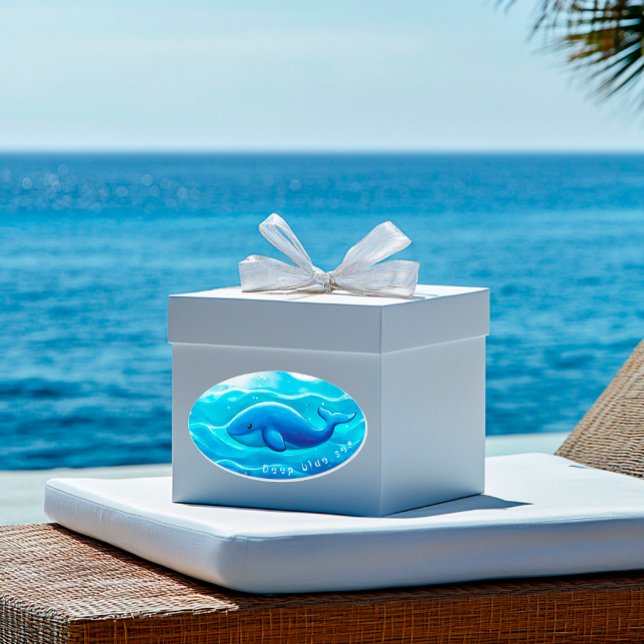 Pegatina Ovalada Cute Blue Whale, personalized (Subido por el creador)