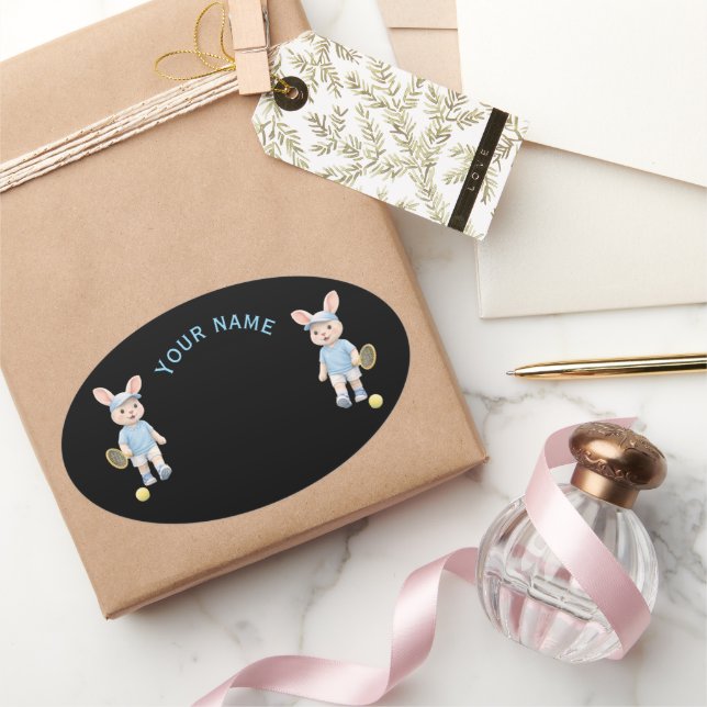 Pegatina Ovalada Cute Bunny School Name Label (Regalar)