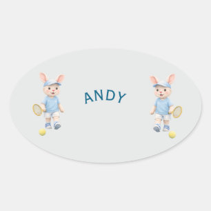 Pegatina Ovalada Cute Bunny School Name Label