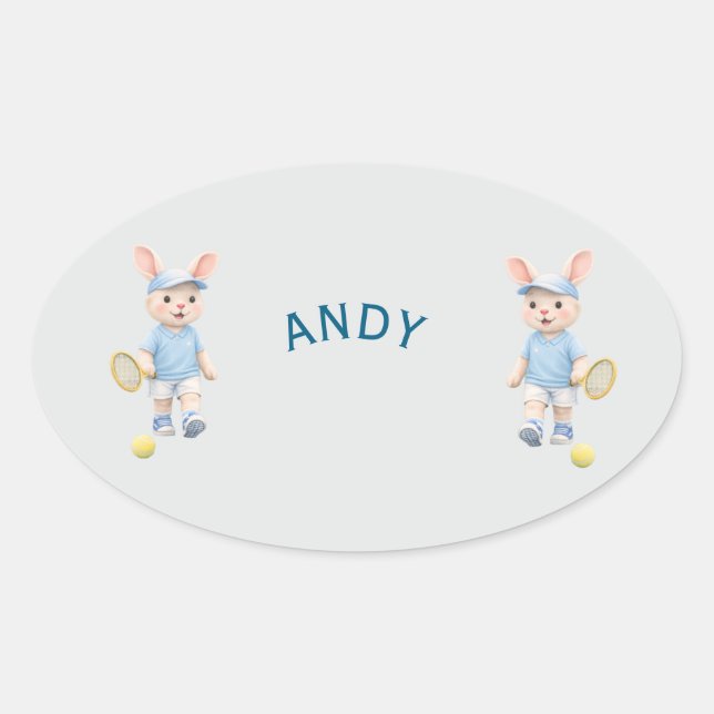 Pegatina Ovalada Cute Bunny School Name Label (Anverso)