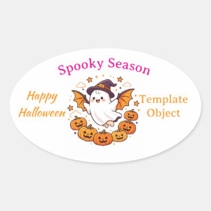 Pegatina Ovalada Cute Ghost y Calabazas Oval Sticker de Halloween