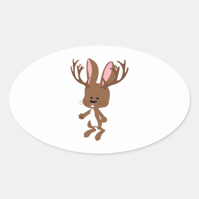Pegatina Ovalada Cute Jackalope (Anverso)