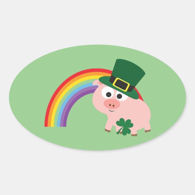 Pegatina Ovalada Cute Leprechaun Pig (Anverso)