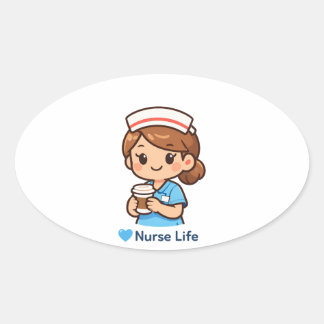 Pegatina Ovalada Cute Nurse Life Coffee Illustration | Nurse Sticke