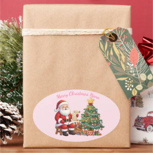 Pegatina Ovalada Cute Santa Claus y árbol de Navidad personalizados