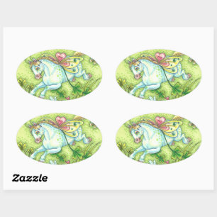 PEGATINA OVALADA CUTE ST. PATRICK'S DAY FLYING IRISH PONY, FAIRY