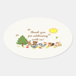 Pegatina Ovalada Cute Woodland Animals Baby Shower