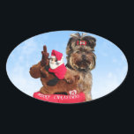 Pegatina Ovalada Cute Yorkshire Terrier Merry Christmas<br><div class="desc">Cute Yorkshire Terrier Merry Christmas</div>