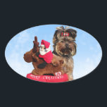 Pegatina Ovalada Cute Yorkshire Terrier Merry Christmas<br><div class="desc">Cute Yorkshire Terrier Merry Christmas</div>