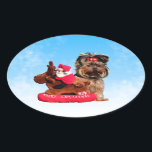 Pegatina Ovalada Cute Yorkshire Terrier Merry Christmas<br><div class="desc">Cute Yorkshire Terrier Merry Christmas</div>