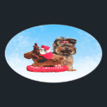 Pegatina Ovalada Cute Yorkshire Terrier Merry Christmas<br><div class="desc">Cute Yorkshire Terrier Merry Christmas</div>