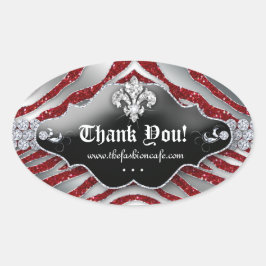 Pegatina Ovalada Cute Zebra Fleur de lis Purpurina Red