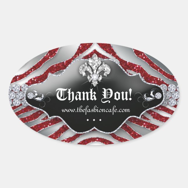 Pegatina Ovalada Cute Zebra Fleur de lis Purpurina Red (Anverso)