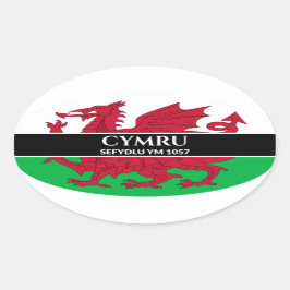Pegatina Ovalada Cymru Sefydlu Ym 1057 Bandera del dragón galés Tex