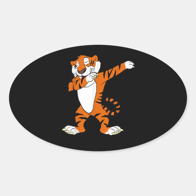 Pegatina Ovalada Dabbing Cute Tiger Animal Fiesta (Anverso)
