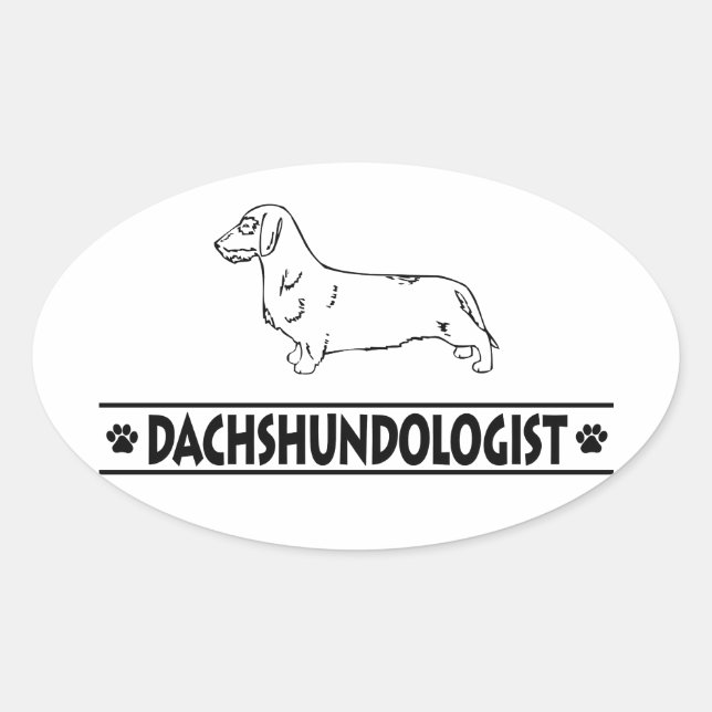 Pegatina Ovalada Dachshund Humorístico de Pelo Duro (Anverso)