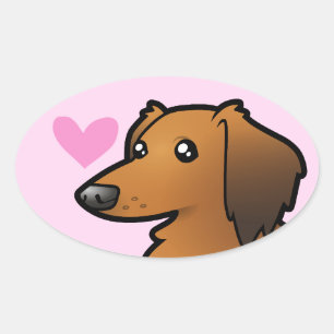 Pegatina Ovalada Dachshund Love (pelo largo)