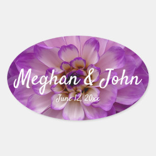 Pegatina Ovalada Dahlia Purple Lavender Lilac Boda Floral