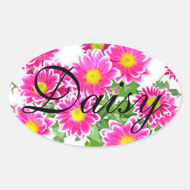 Pegatina Ovalada Daisies rosados / Asters Bouquet + tus ideas (Anverso)