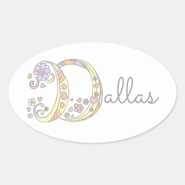 Pegatina Ovalada Dallas o tu nombre empezando con D label (Anverso)