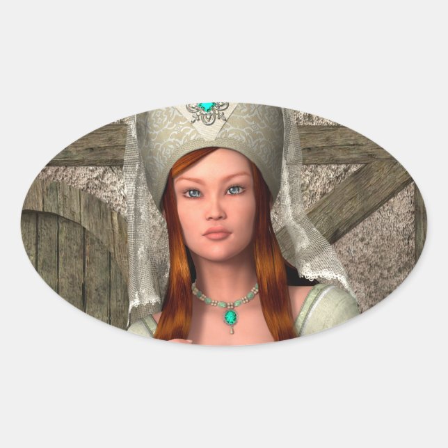 Pegatina Ovalada Dama Medieval  (Anverso)