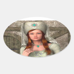 Pegatina Ovalada Dama Medieval