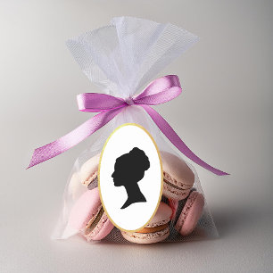 Pegatina Ovalada Dama Vintage Regencia Perfil Silueta Falso Oro