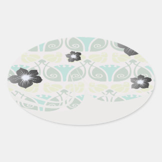 Pegatina Ovalada damasco con flores ornamental chic y poco profundo