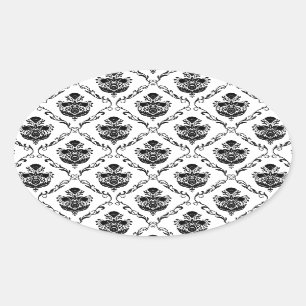 Pegatina Ovalada Damasco negro tradicional